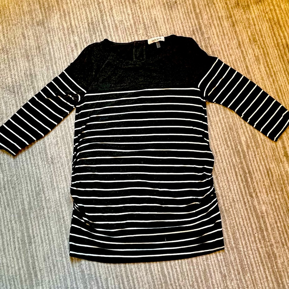 Black and grey striped maternity shirt in good condition